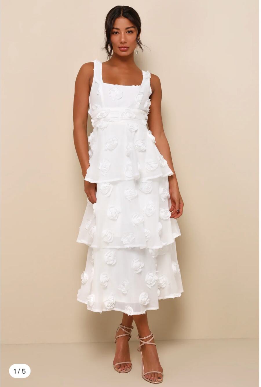 Lulus White Rosette Applique Tiered Maxi Dress Size Medium